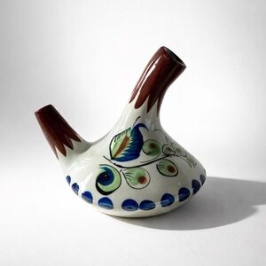 VINTAGE CAT 378 MEXICO CERAMIC GLAZED POTTERY DOUBLE SPOUTED JUG‎ HAND PAINTED